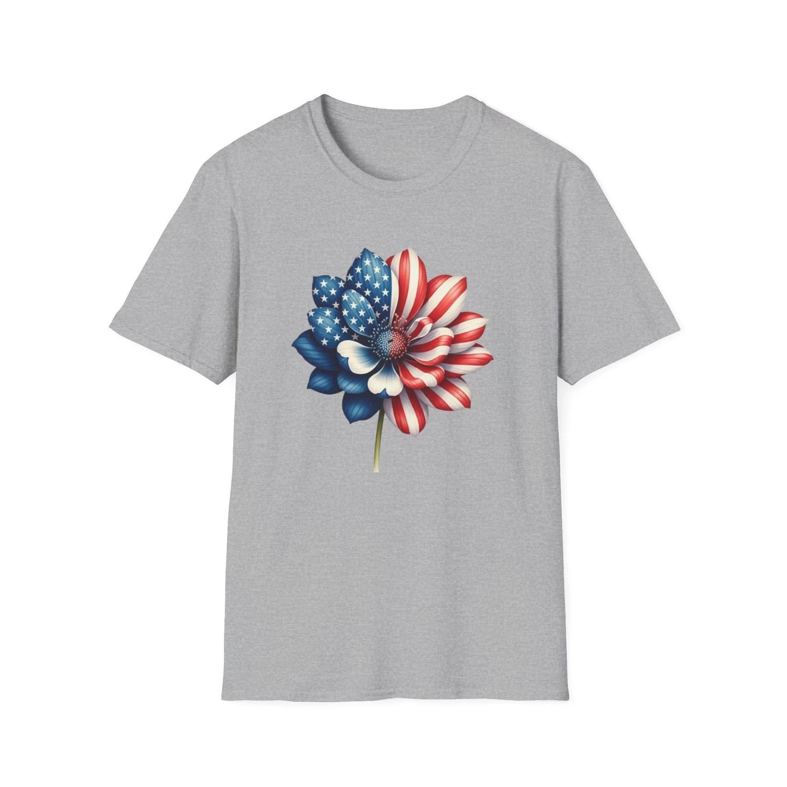 American Flag Flower T shirt, Patriotic Tee, USA Floral Shirt, 4th of July Tee L