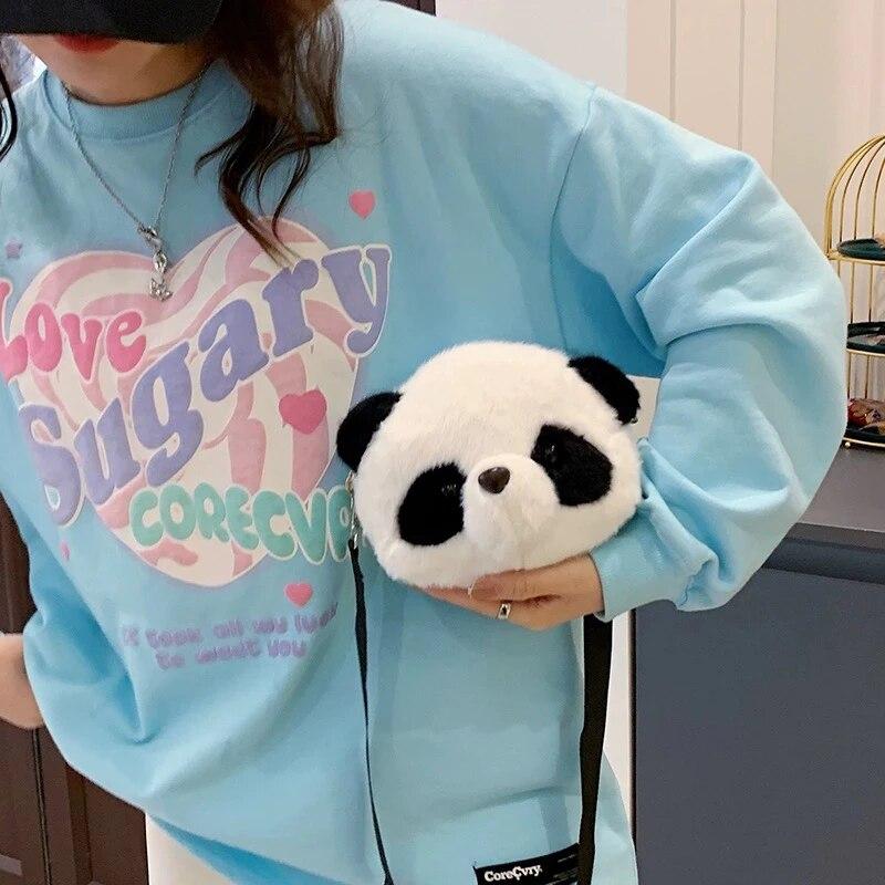Cute Plush Crossbody Bag Panda Backpacks One Shoulder Diagonal Wallet Stuffed Animals Toy Coin Purse Kids Birthday Gift