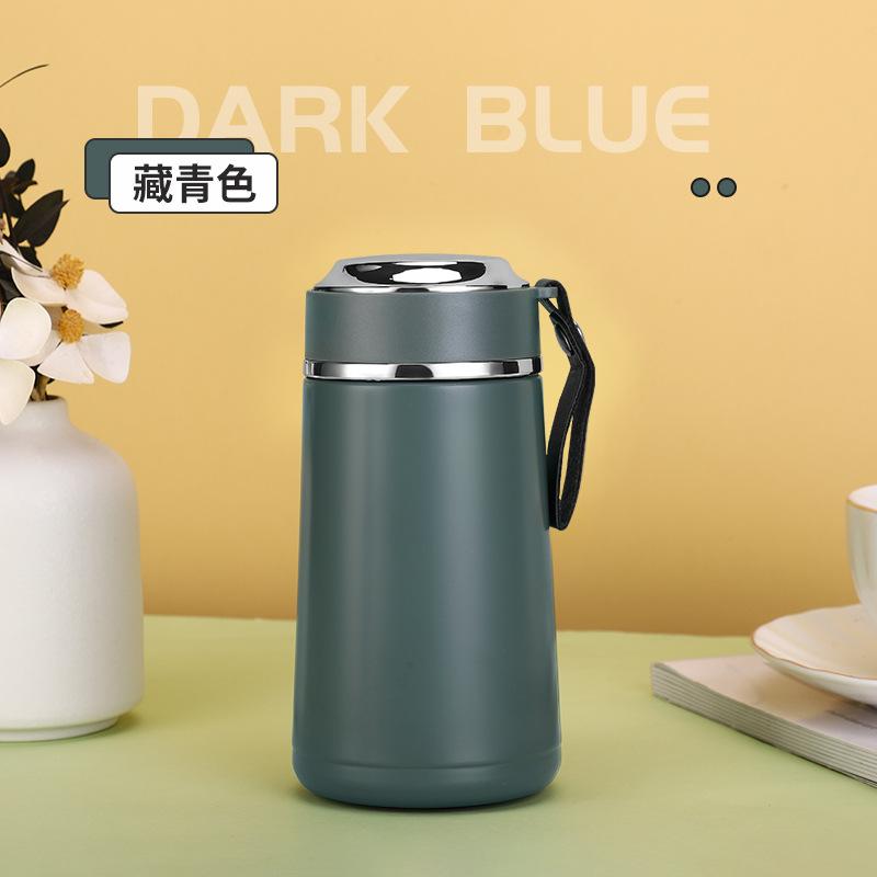 350ml Mini Pocket 304 Stainless Steel Insulated Cup, Matte Big Belly Flask with Carry Strap for Car 350ml тёмно-синий