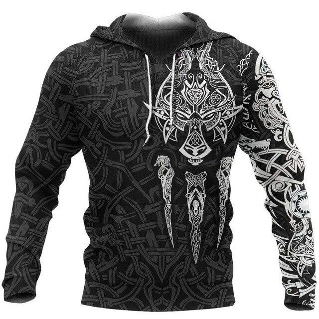 Menn Hettegenser Vikings Odin S Skull 3D All Over Printed Mote Hettegensere Unisex Høst Casual Dame Streetwear Pullovere