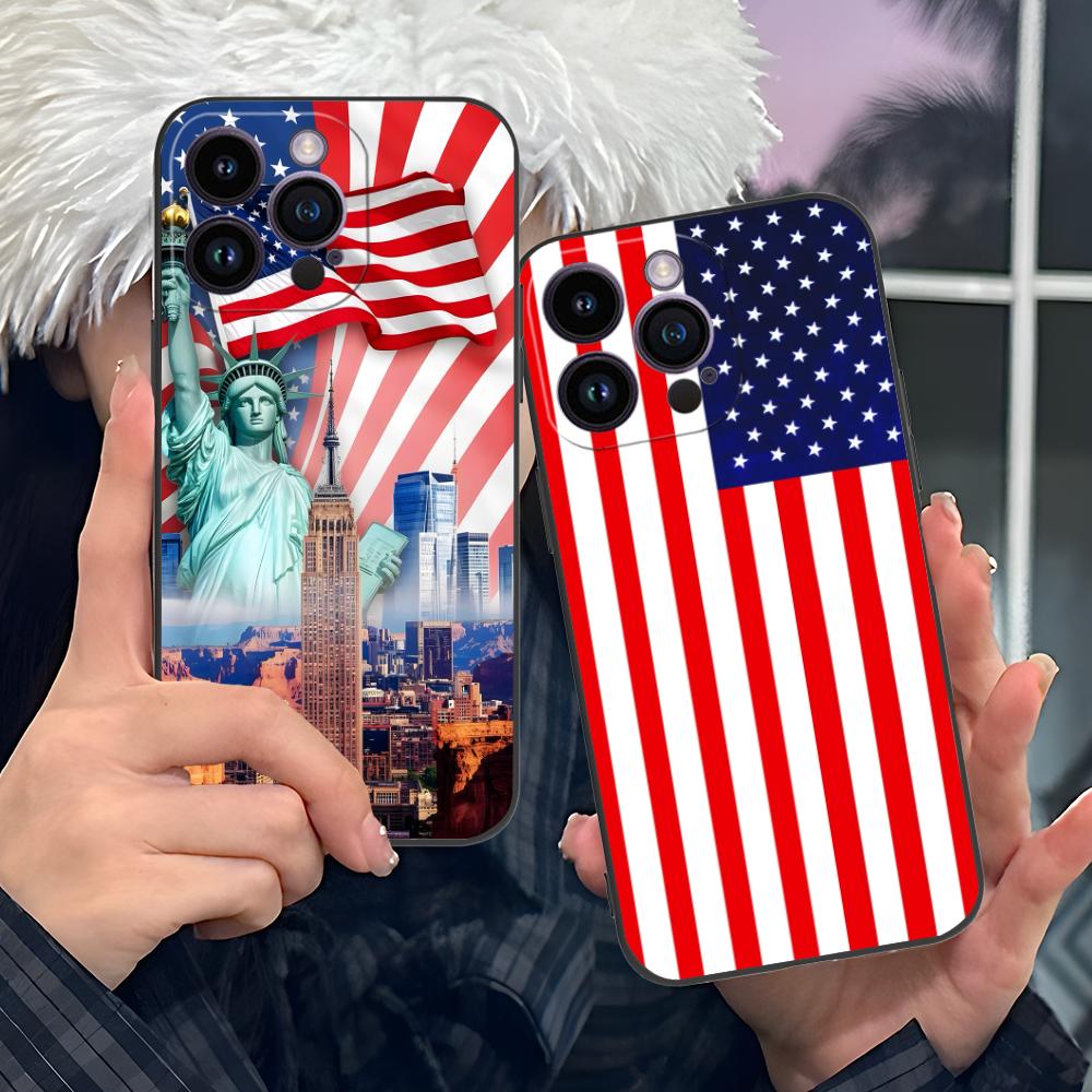 USA America Flag Printed Phone Case for iPhone 17 16 15 14 13 12 11 X XR XS 8 7 Air Pro Max Plus Mini Soft TPU Shockproof Cover