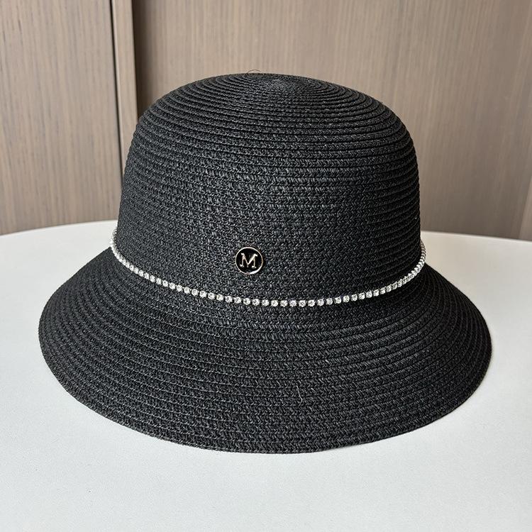 Spring and Summer British Retro M Standard Straw Hat Travel Vacation Sun Hat Women's Simple Casual Straw Weaving Sun Hat