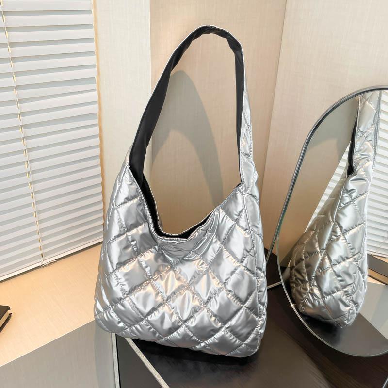 Pufferskulderveske for kvinner Dundynebomullspolstret totebag Boblehåndveske Lommebok Stor shopperbag