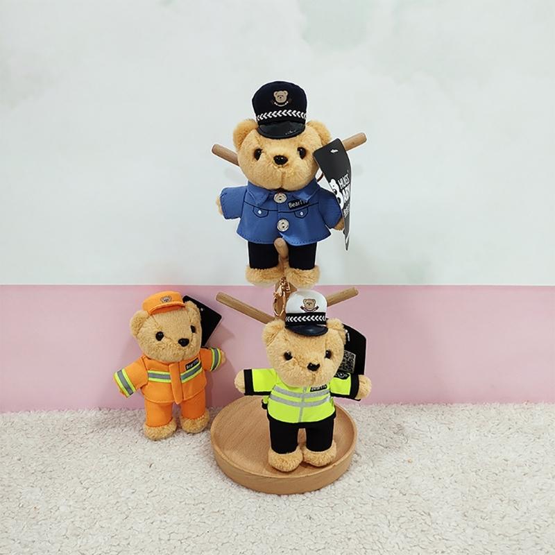 Cute Polices Bear Keychain Charm Unique Polices Bear Key Chain Soft Plush Keyrings Bag Decoration for Everyday Use