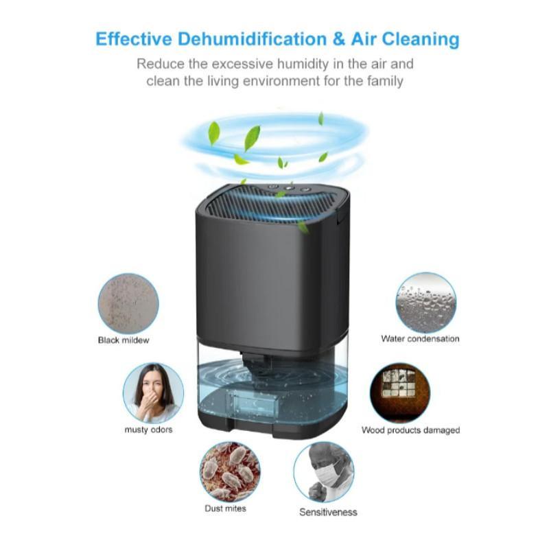 Déshumidificateur d'air portable 1000 ml, silencieux, pour la maison, la chambre à coucher, le bureau, la cuisine, désodorisant