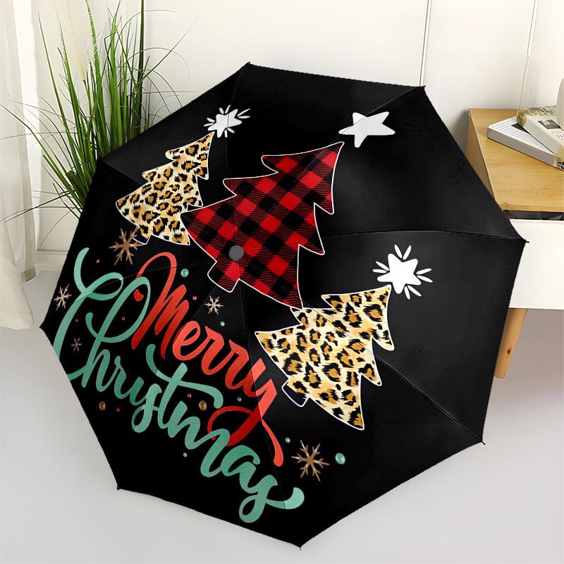 

1pc Christmas Trees Plaid Leopard Umbrella with Plastic Handle,Compact & Stylish,Cartoon Pattern,Outdoor UmbrellaPT328