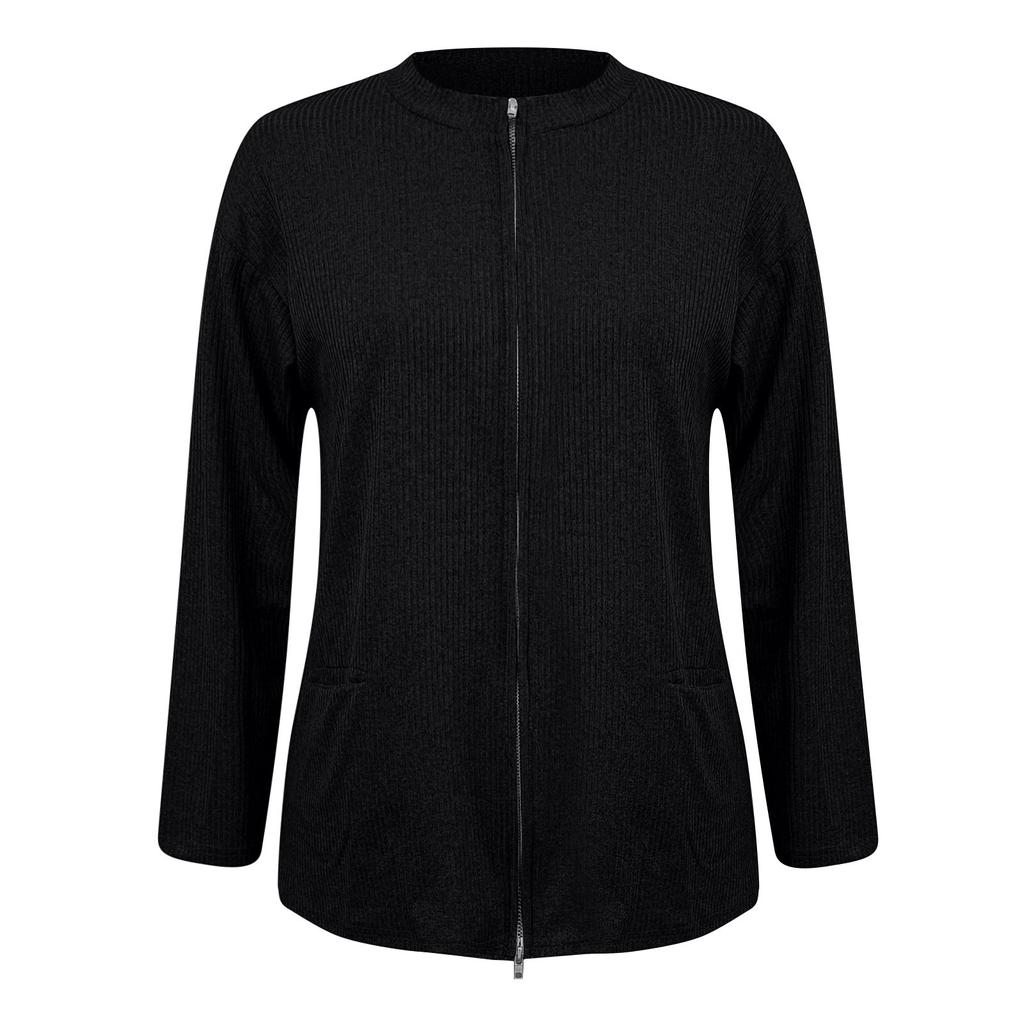Dámská jednobarevná módní ležérní bunda s límečkem na zip Volná kapsa