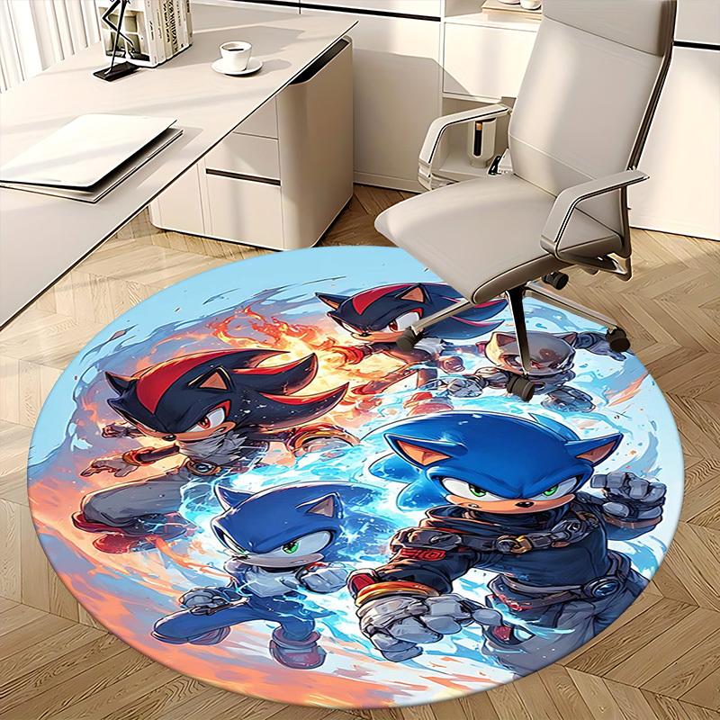 1pc Sonic the Hedgehog Anime Cartoon Design Round Carpet - Office Chair Mat, Non-Slip Rug for Home Decor, Living Room, Bedroom, Game Room, Dormitory,