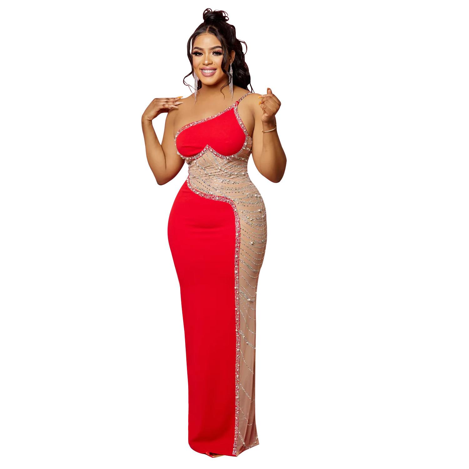 

Женское сексуальное шикарное блестящее длинное платье со стразами, элегантное тонкое платье сзади, модное вечернее клубное платье M красный