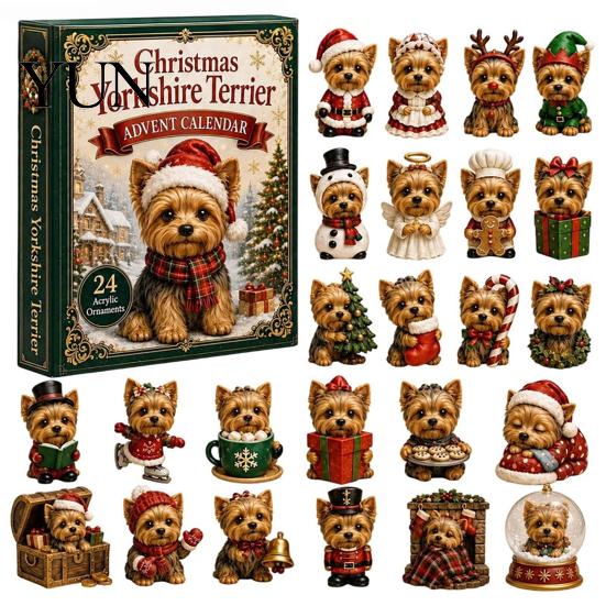 Vánoční adventní kalendář Box Psí kalendář, 24 ks Akrylová 2D sada ozdob pro mazlíčky s odpočítáváním do dárku, závěsná šňůrka, dekorace na stromek, pro milovníky