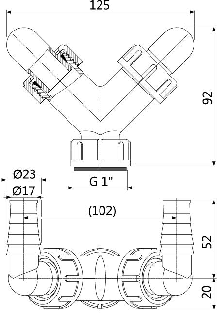 Washing Machine/Dishwasher Connection, Double, 1"", For Hose 17-23 Mm