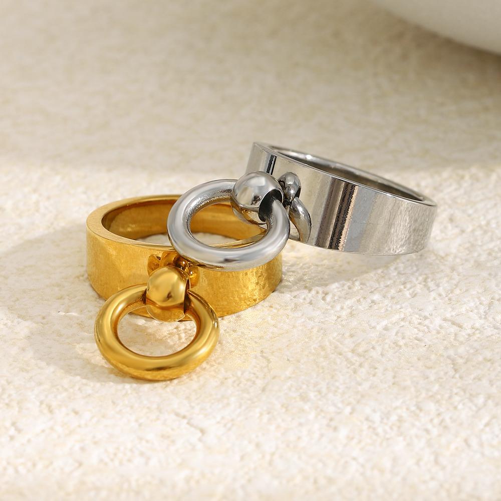 MamacitaSlay Anillo Doble Circular de Acero Inoxidable 316L Chapado en Oro de 18 Quilates Joyería Impermeable Hombres Mujeres Anillo Creativo Genial DIY Regalos