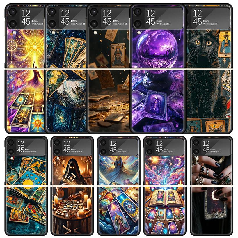 Witch Tarot Card Black Cover for Samsung Galaxy Z Flip 7 6 5 4 3 5G Phone Case Flip7 Flip6 Flip5 Flip4 Flip3 Pattern Case Galaxy