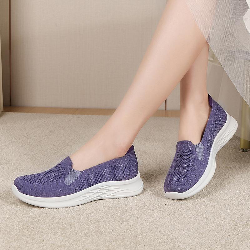 Women's Slip-on Flat Shoes Outdoor Lightweight Soft Sole Vulcanized Shoes Famale Comfortable Mesh Flying-Woven Walking Footwear