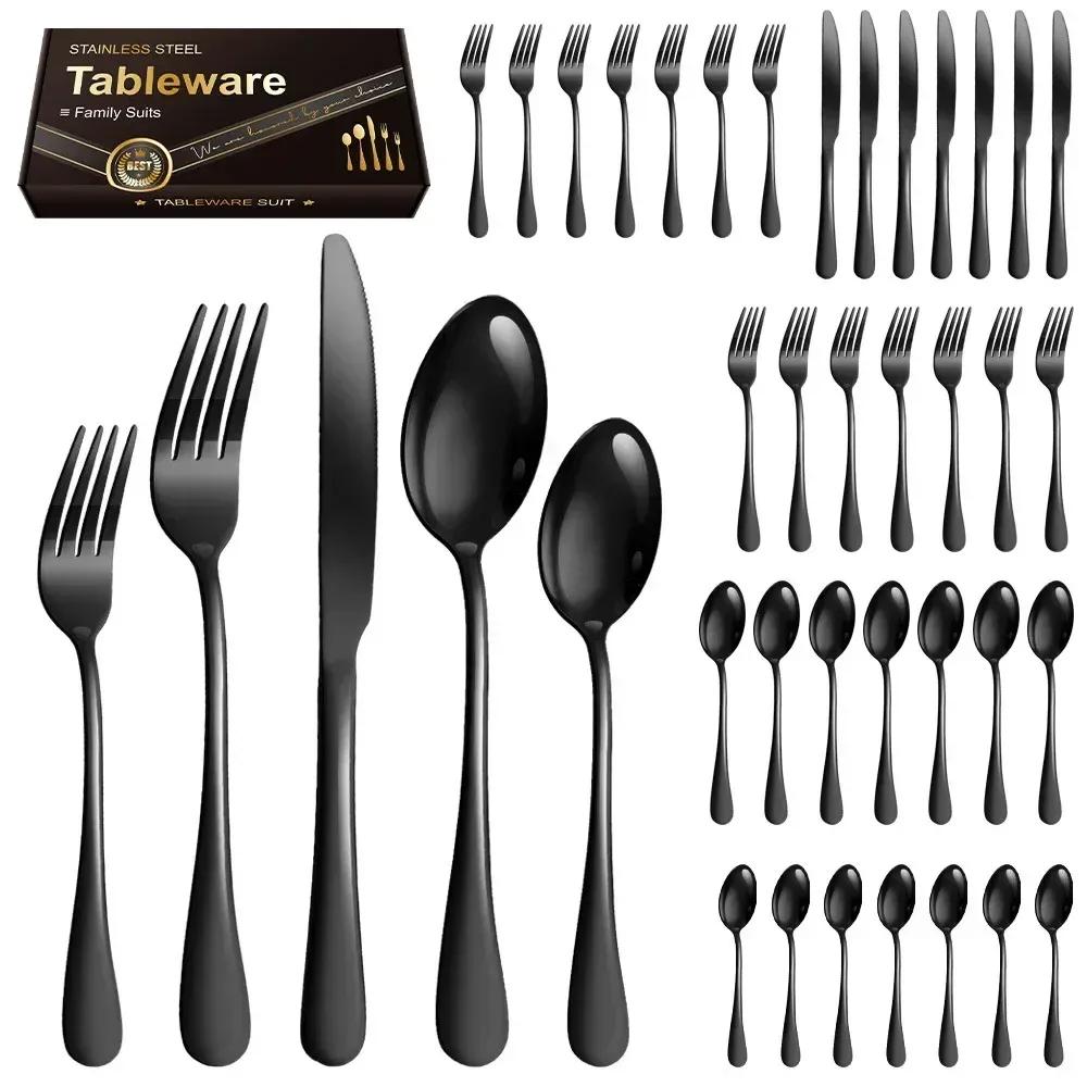 304 Stainless Steel Dinnerware Dinner Knife Fork Spoon Cake Fork Ice Tableware Spoon Mirror Tableware Set Kitchen NEW