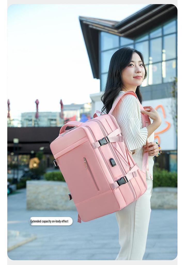 Expandable Oxford Cloth Business Backpack with Laptop and Shoe Compartments, Portable and Lightweight