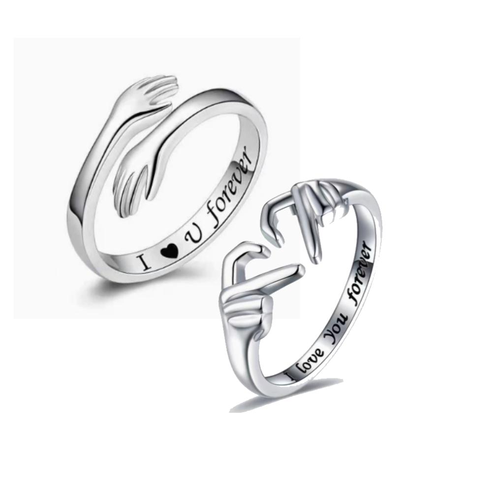 2pcs Lettering Silver Color Warmly Embraced Love Hug Open Ring Women Creative Hands Embracing Adjustable Valentine's Day Rings