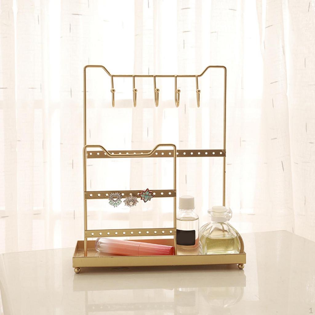 Golden Jewelry Display Holder Stand Tray Hanger Large Capacity Storage for Gift Woman Watches Ear