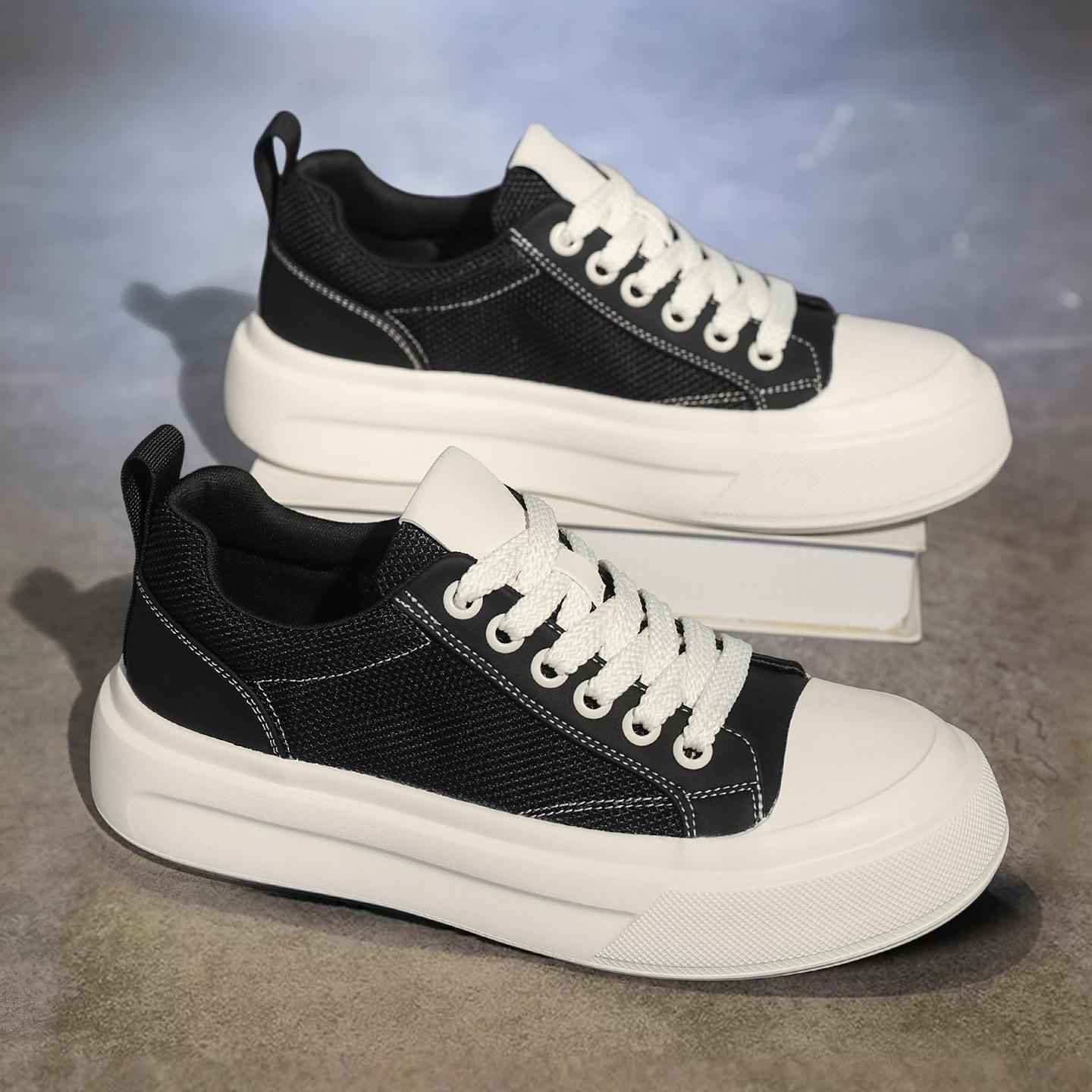 

Men Breathable Casual Board Shoes Lightweight Lace Up Fashion Sneakers Soft Sole Daily Walking Shoes for All Season Wear 39 чёрный