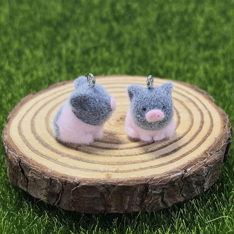 2Pcs Adorable 3D Mini Flocking Pig Charms Soft Flocked Piggy Pendants for DIY Jewelry Making Kids Art Craft Projects