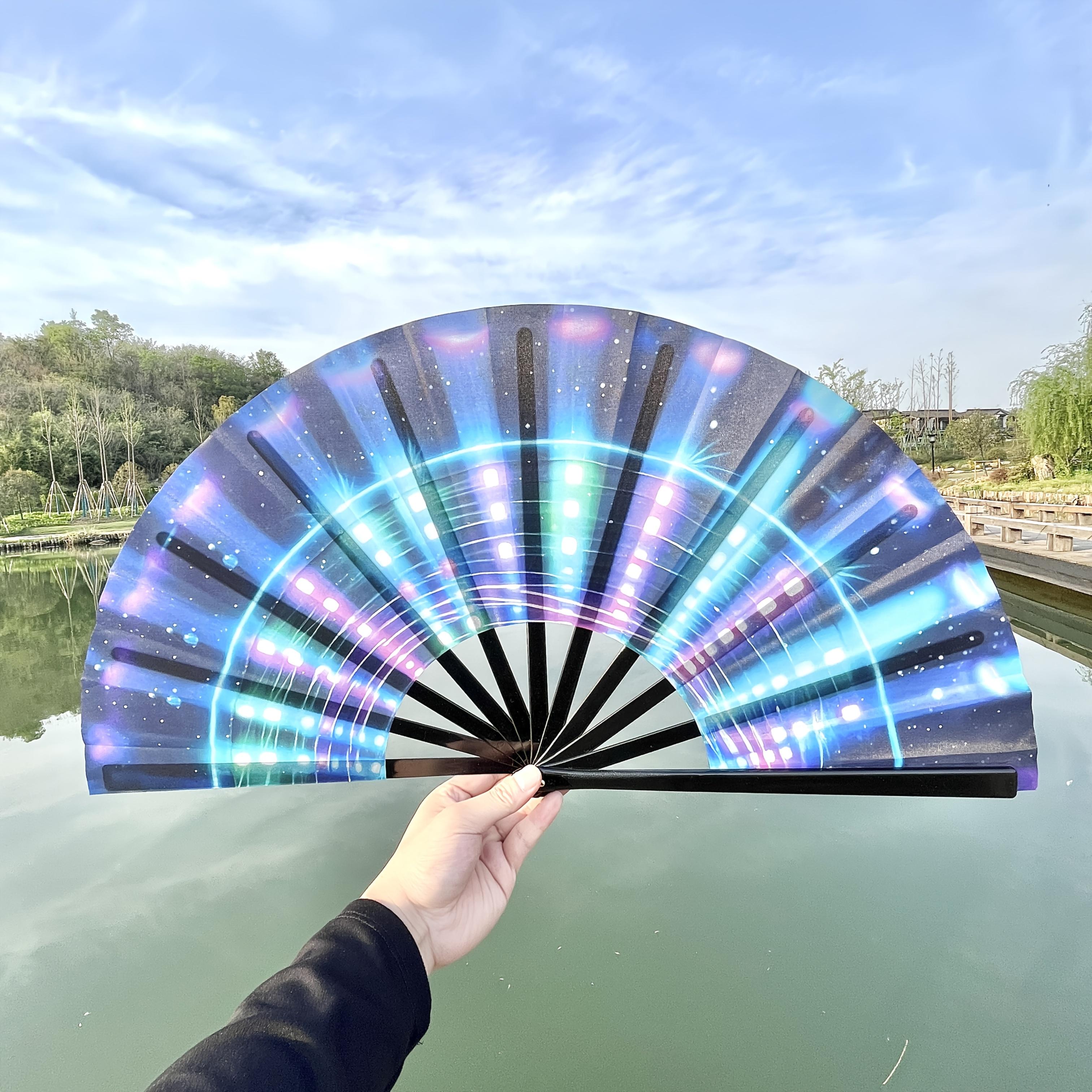 

1 шт. Большой веер для музыкального фестиваля, китайский складной веер для кунг-фу тайцзи, издающий громкий звук, для танцев, ночных клубов, фестивалей электронной музыки 1pc