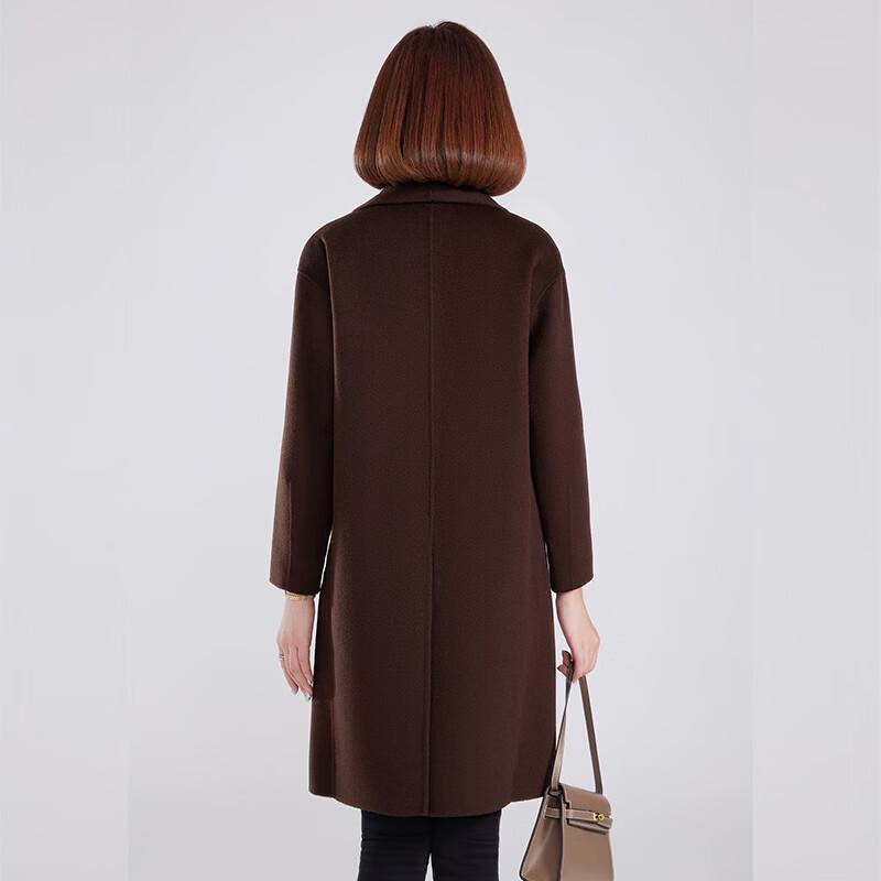 Fengxun Women's 100% Wool Double-Faced Scarf Collar Long Coat