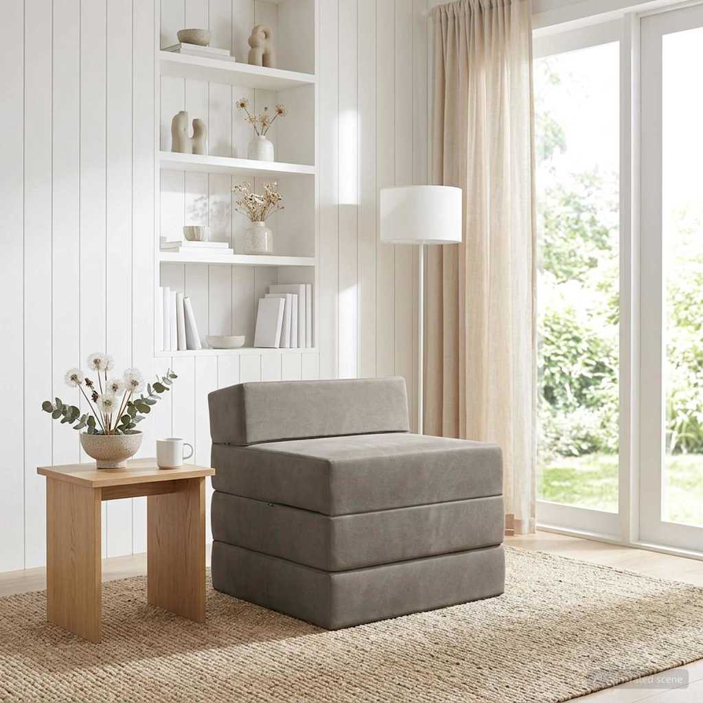 Folding Sofa Bed Light Grey 200 x 70 x 15 cm Velvet