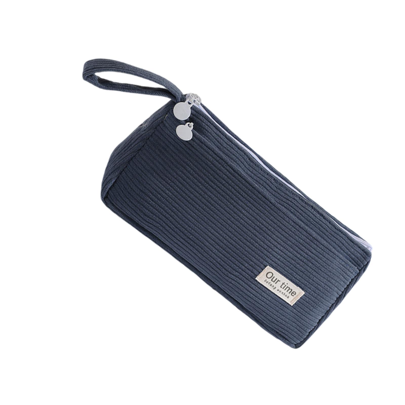 

Corduroy Pencil Case Double Layered Pen Case 2 Compartments Pen Pouches Large Capacity Pencil Bag Travel Cosmetics Bag синий