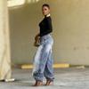 Damen Gerade Hosen Jeans Lange Länge Quasten Hosen Stretch Mittlere Taille Gewaschen Streetwear Denims Vintage Used Look