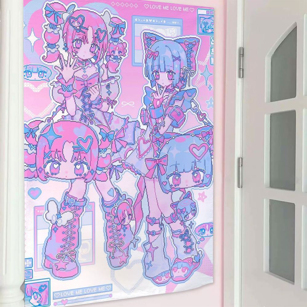 

Cartoon Pixel Girl Heart Blue Wall Hanging Cloth Cute Dormitory Decorative Background for Bedroom Ideal for Girls 74x94cm(29x37in)