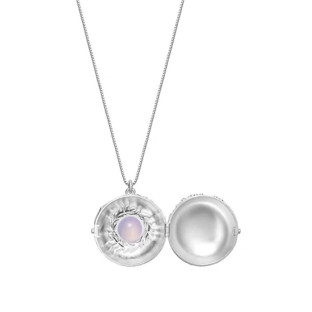 Wild Lily Double-Sided Embossed Pendant Necklace with Guardian Stone for Women