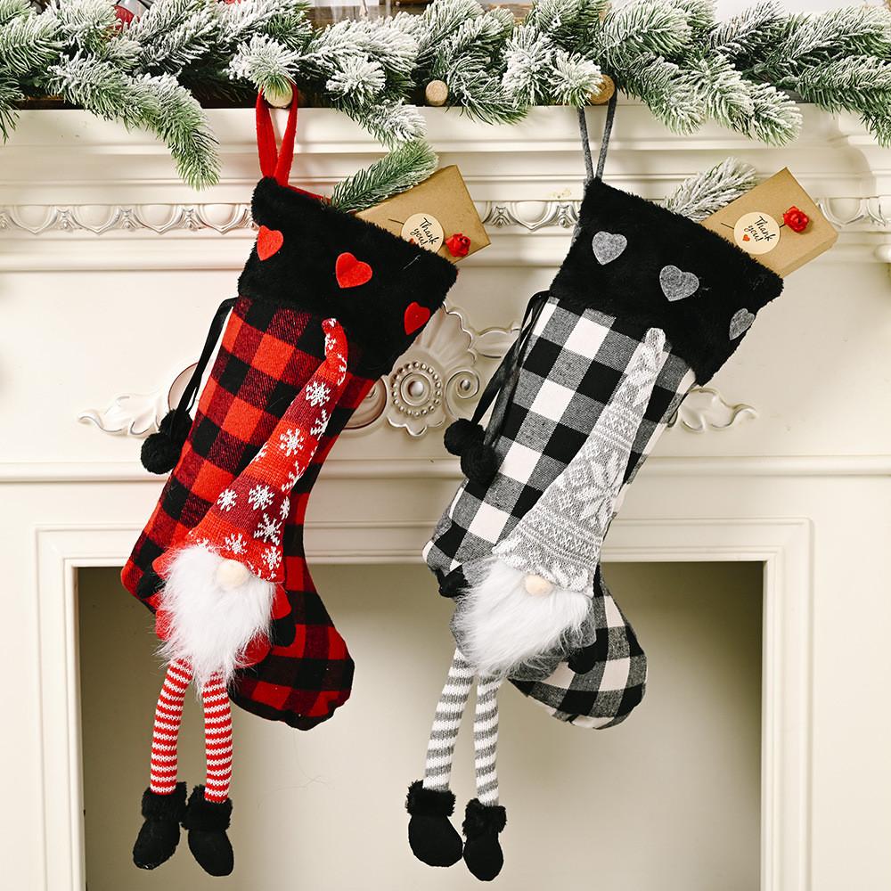 Red Stylish And Gray Checkered Heart Christmas Stockings For Elegant Decor Holiday