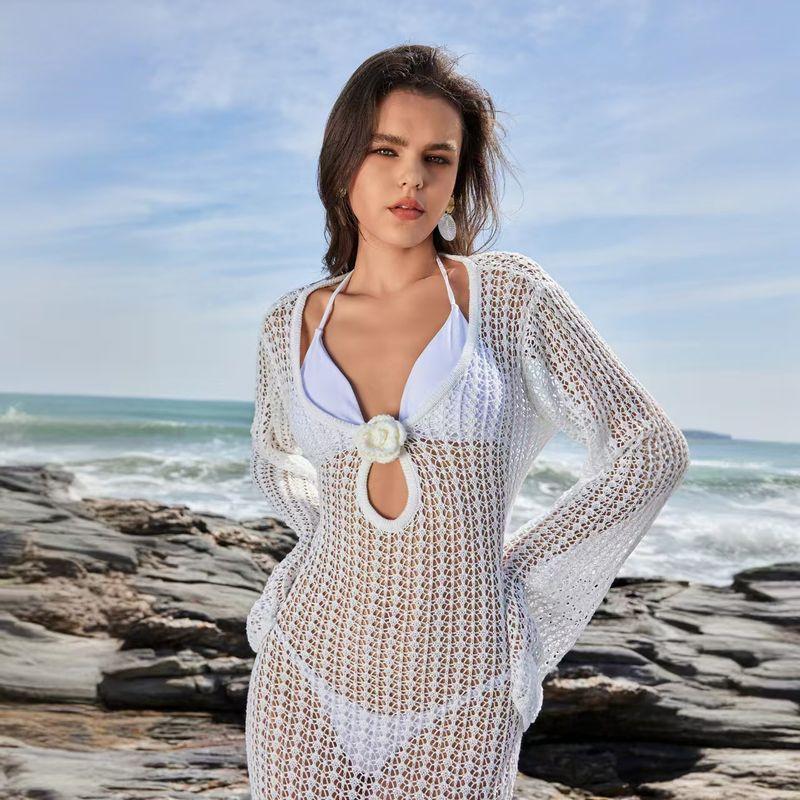

Western Style New Sexy Hollow Knitted Beach Skirt Dress Knited Beach Dress Skirt White L