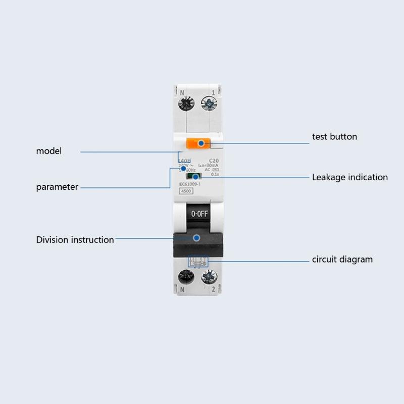 Multipurpose 32Amp RCBO Safety Circuit Plastic Breakers Home Accessory for Earth Leakage 1P+N 30mA 6kA B32 Curved B