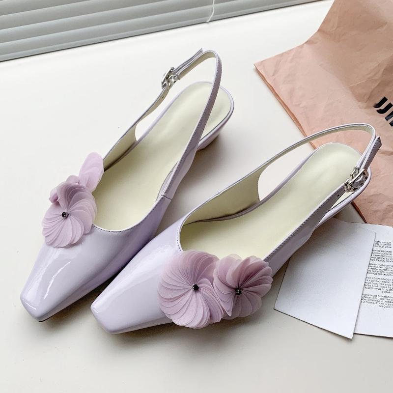 

Fashion Elegant Purple Flower Decoration Low Heel Pumps Women Fashion Square Toe Back Strap Buckle Designer Shoes Cozy Shallow Sandalias 35 фиолетовый