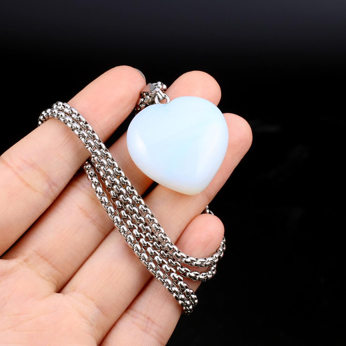 

1 шт. в партии, ожерелье из натурального камня, кулон в форме сердца, кристалл, аметист, агат, опал, цепочка из нержавеющей стали, ожерелья для женщин, ювелирные изделия 30x30x10 мм 1Pcs/Opal