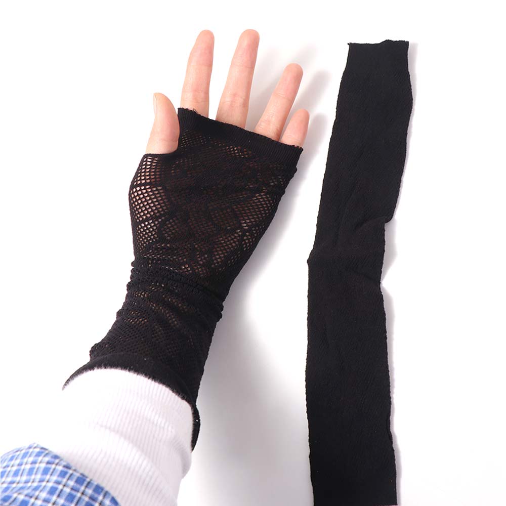Schwarze Spinnennetz-Handschuhe Langarm Fischernetz-Handschuhe Gothic-Mode Halbfinger-Handschuhe Cosplay