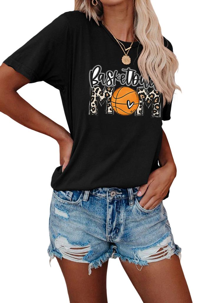 Summer crewneck Tshirt basketball mom print new loose fashion shortsleeved top Womens casual pullover