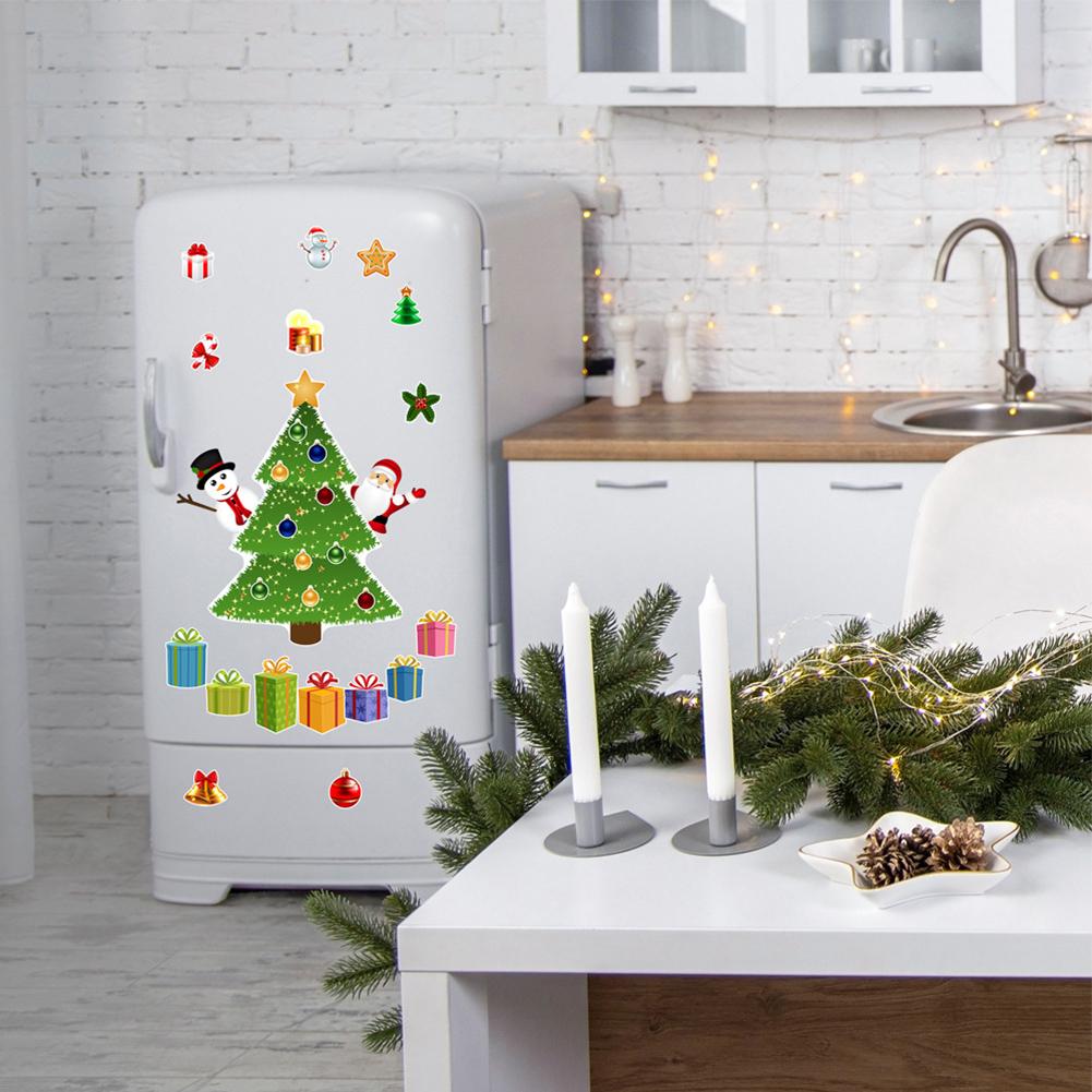 2024 Christmas Cartoon Magnet Fridge Stickers Christmas Tree Santa Elk Snowman Kitchen Fridge Wall Stickers Xmas Decoration