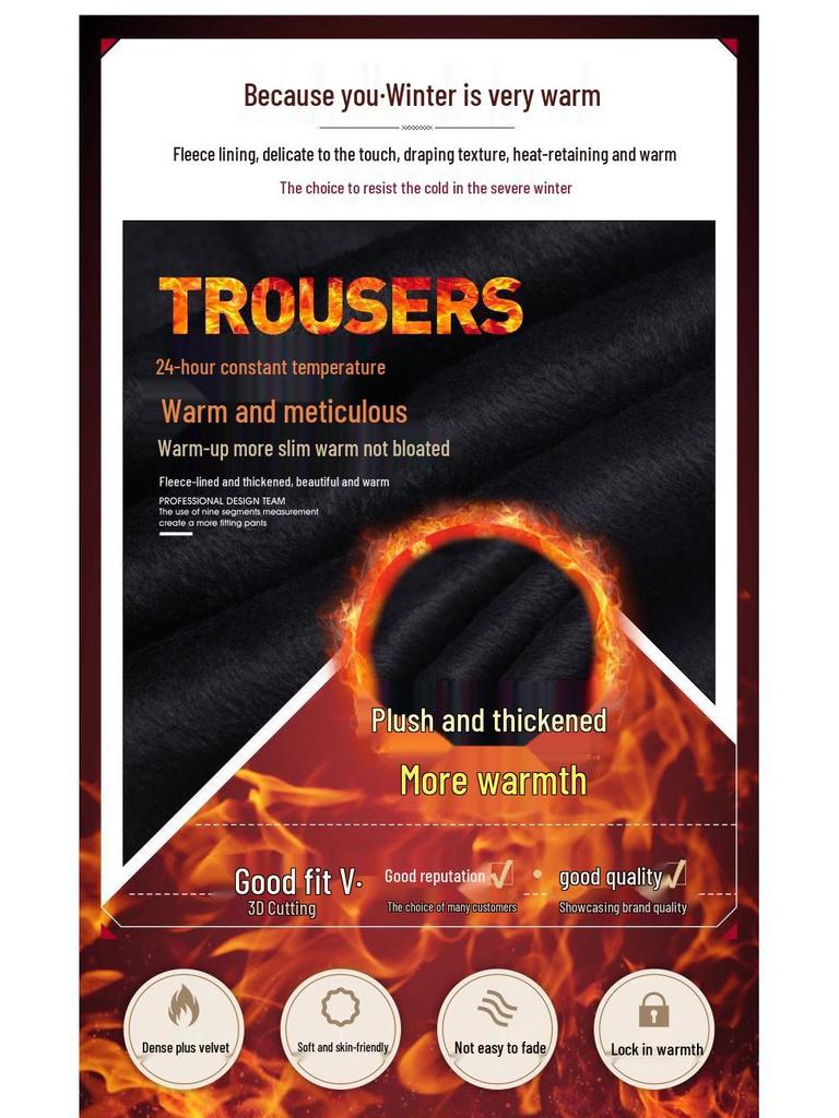 Fleece-Lined High-Waisted Straight-Leg Pants for Middle-Aged & Elderly Women - Ideal for Spring & Autumn