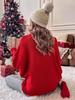 Women's European and American Loose Bat Sleeve Christmas Turtleneck Sweater