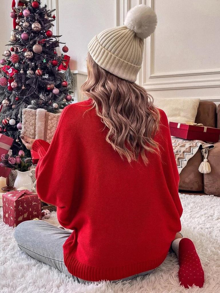 Women's European and American Loose Bat Sleeve Christmas Turtleneck Sweater