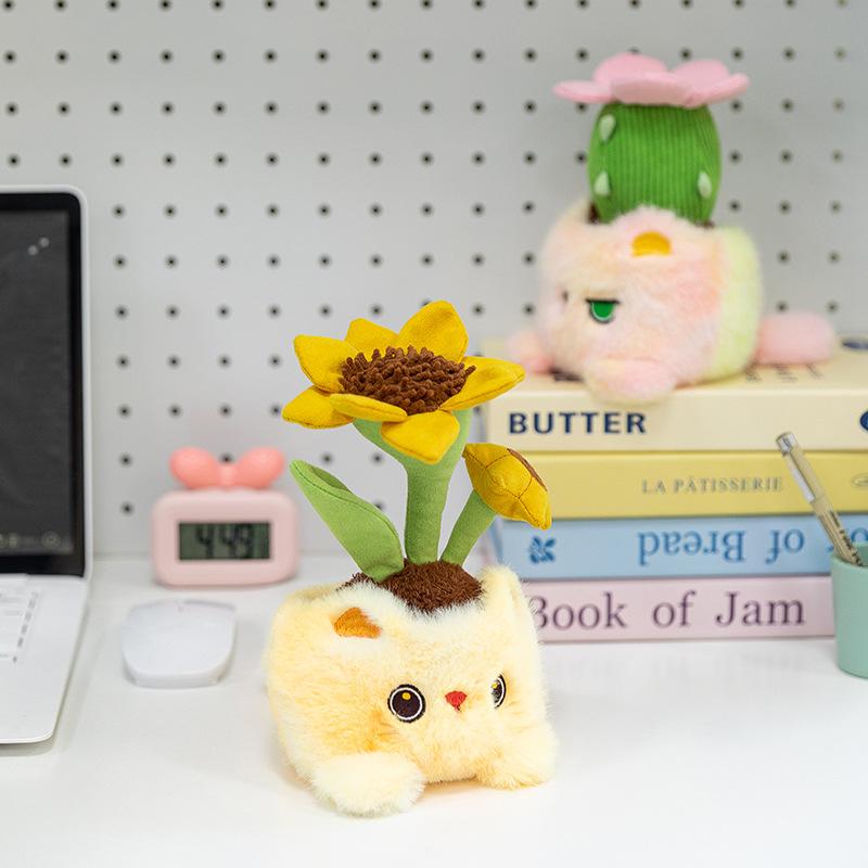 Creative Love Cat Cactus Plush Potted Plant for Girls Office Sun Flower Table Company Event Gift