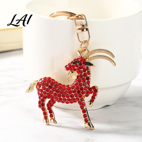 Sparkling Goat Keychain with Rhinestone Golden Plated Sheep Alloy Keyring Bling Animal Pendant for Backpack Handbag Charm Theme
