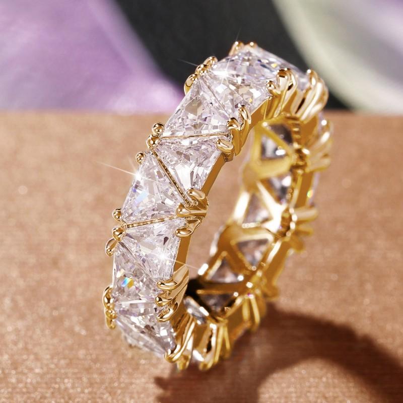Huitan Triangular CZ Promise Rings for Women Luxury Trendy Wedding Bands Accessories Engagement Party Fashion Female Jewelry