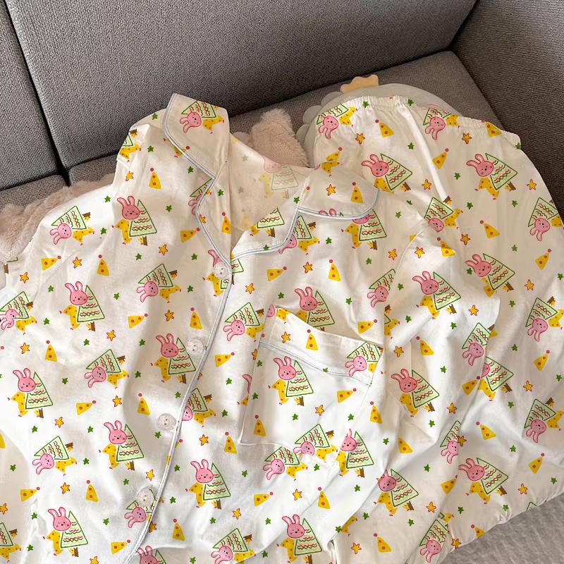 Ensemble de Pyjama Mignon à Carreaux pour Filles Printemps Automne Manches Longues Vêtements de Nuit Décontractés pour Femmes Ample Vêtements d'Intérieur