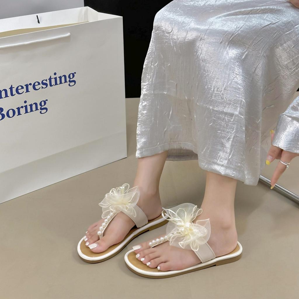 Mezzanine Slippers Female 2025 Summer New Soft Bottom Sweet Fairy Style with Skirt Wear Flat Bottom Cool Slippers