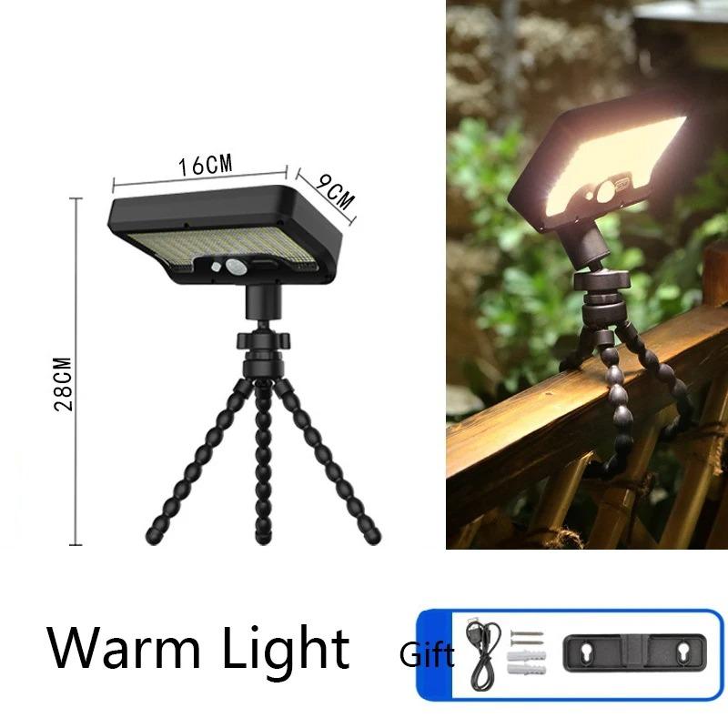 

92LED Solar Motion Sensor Light Octopus Tripod 3 Modes USB Solar Dual Charge IP65 Waterproof Adjustable for Garden Yard Pathway Black-Warm light-1pc