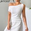 BITCED Versatile Solid-Colour Sleeveless Knit Vest Seductive Fitted Knit T-Shirt Designer Off-Shoulder Top