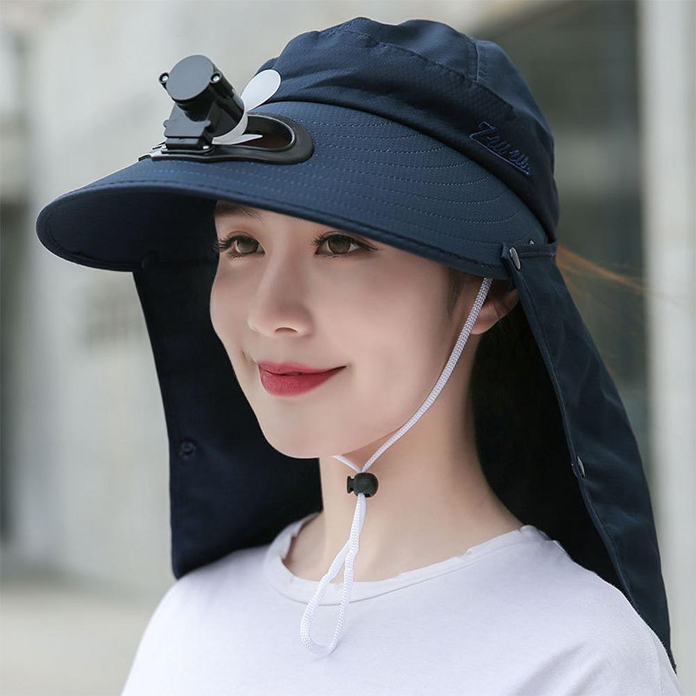Summer Women USB Charging Fan Visor Hat with Face Neck Cover Wrap for Outdoor Camping Traveling
